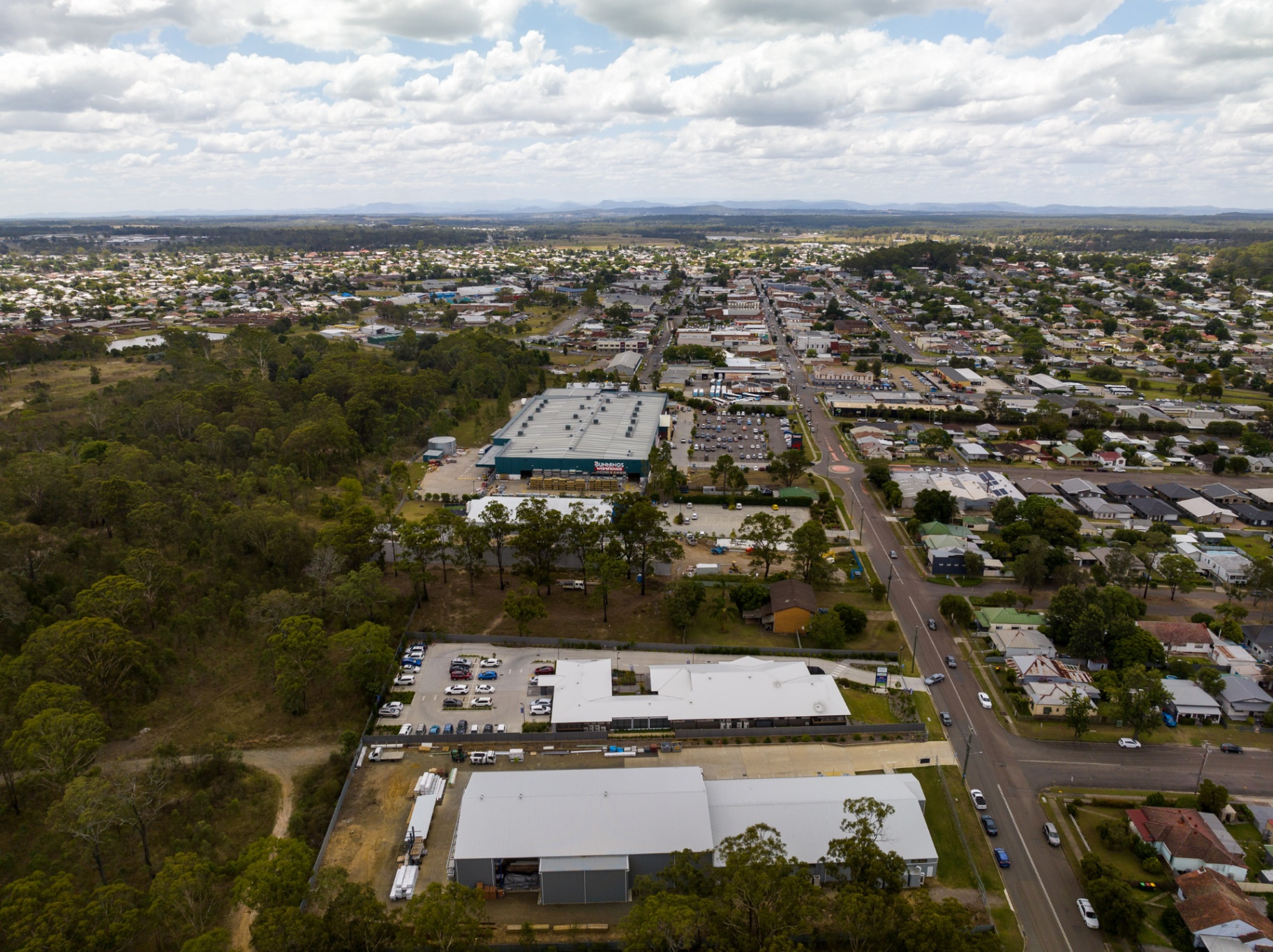 Aerial of property and surrounding Cessnock business precinct